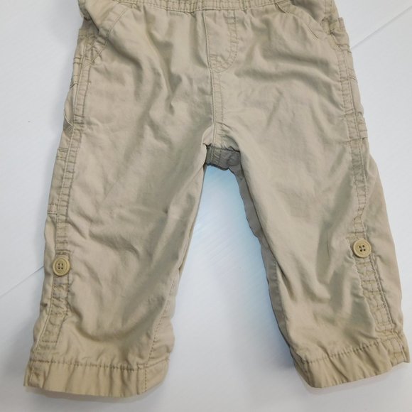 Oshkosh B'gosh Baby Boys 6-9 Months Tan  Stripe Lined Overalls with Roll Up Cuff - Picture 5 of 14